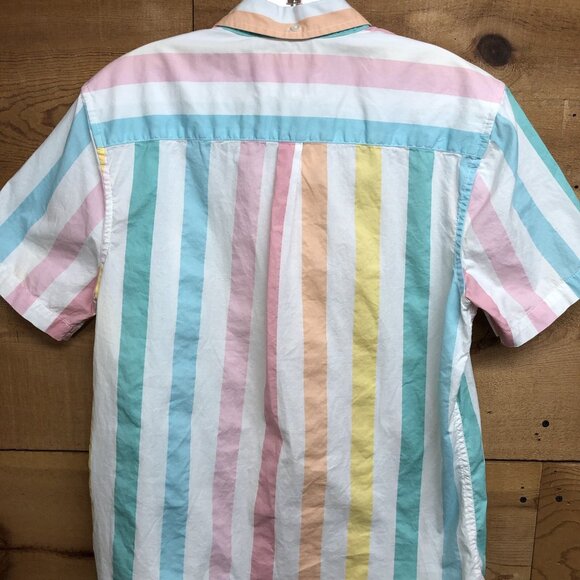 Chubbies 1/2 Button But Short Sleeve Striped Shirt Mens Size Medium Retro Pocket - Picture 9 of 10